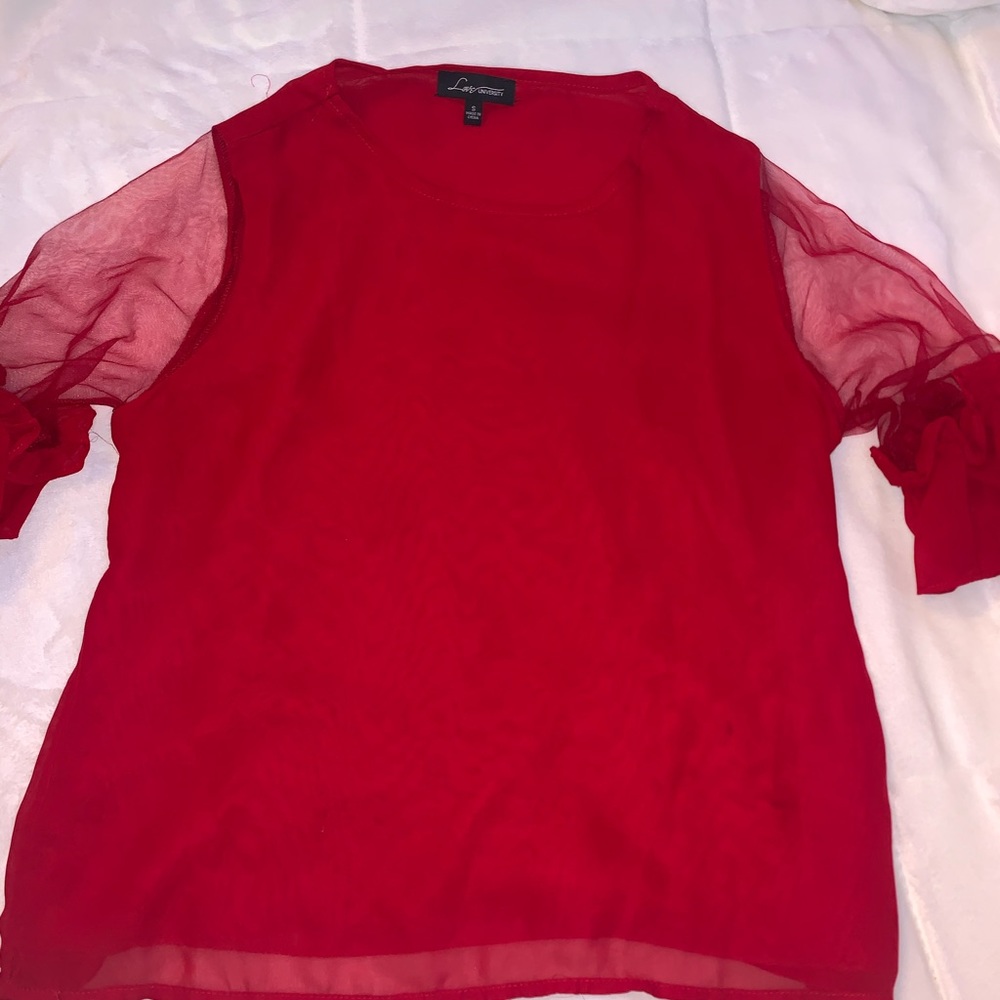 Cute red holiday blouse with puffy sleeves design  ❤️